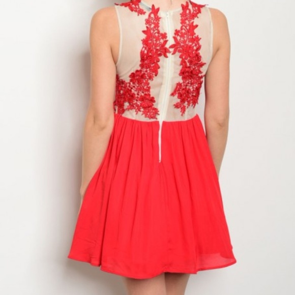 Ladies Fashion Womens Red Embroidered Dress - Picture 2 of 4